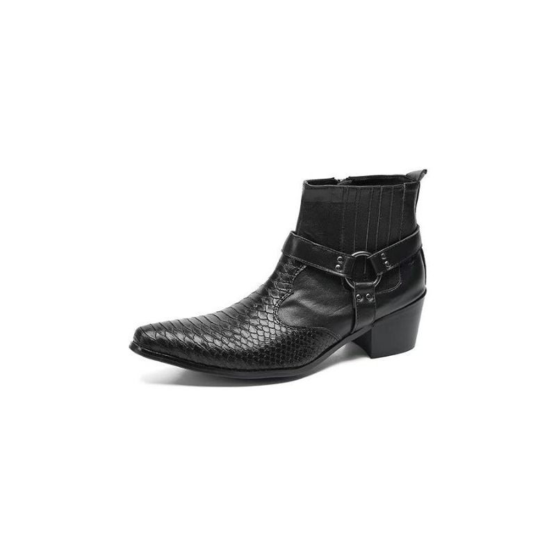 Férfi Csizma Luxus Serpent Black Leather Party Bokacsizma - Fekete