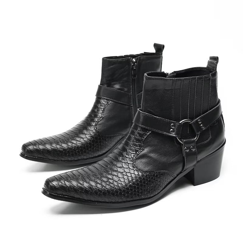 Férfi Csizma Luxus Serpent Black Leather Party Bokacsizma - Fekete