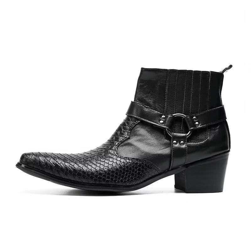 Férfi Csizma Luxus Serpent Black Leather Party Bokacsizma - Fekete