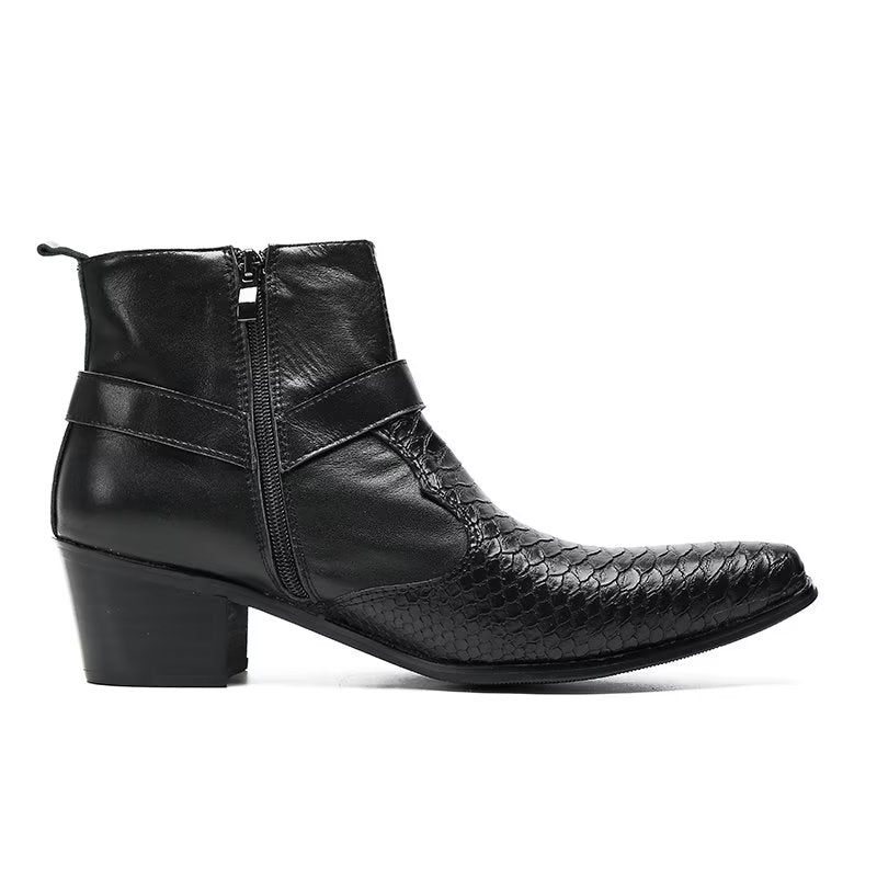 Férfi Csizma Luxus Serpent Black Leather Party Bokacsizma - Fekete