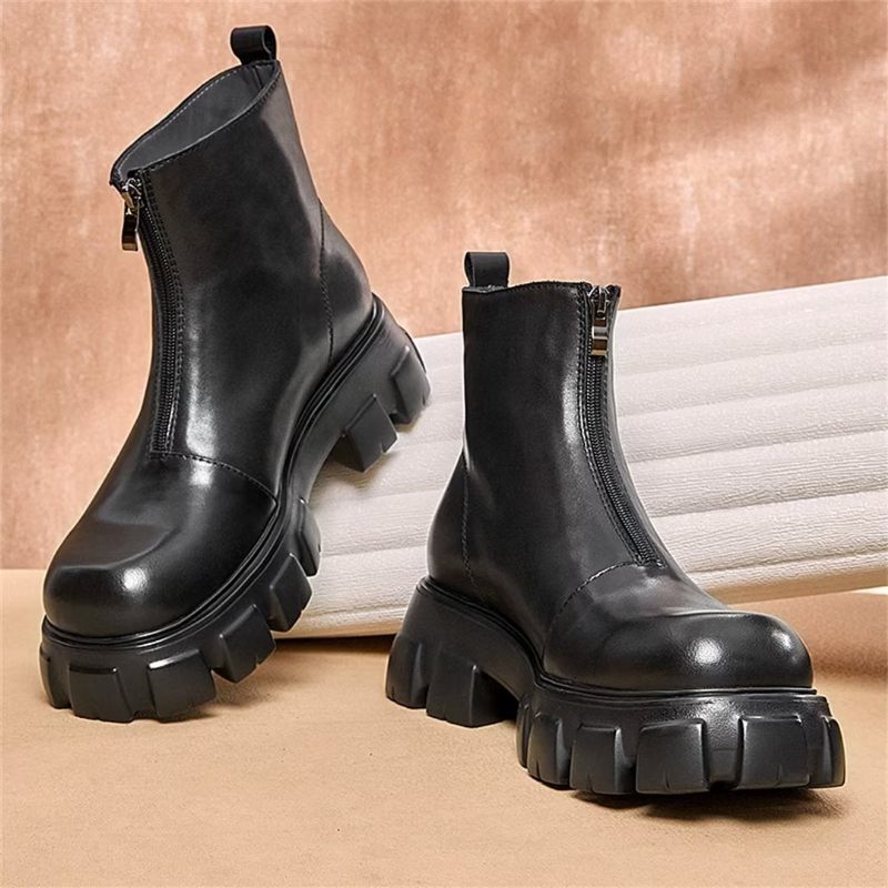 Férfi Csizmák Báránybőr Chic Zipper Vintage Martin Boots - Fekete