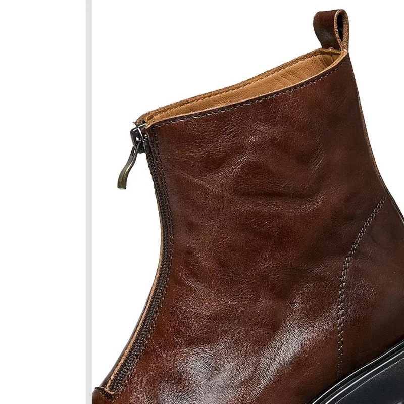 Férfi Csizmák Báránybőr Chic Zipper Vintage Martin Boots - Barna