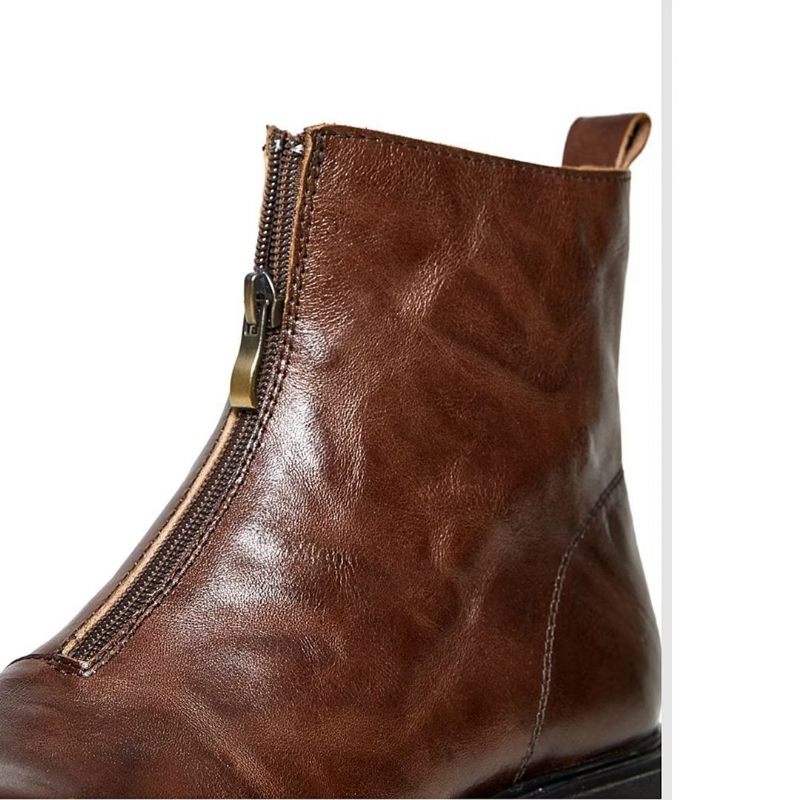 Férfi Csizmák Báránybőr Chic Zipper Vintage Martin Boots - Barna