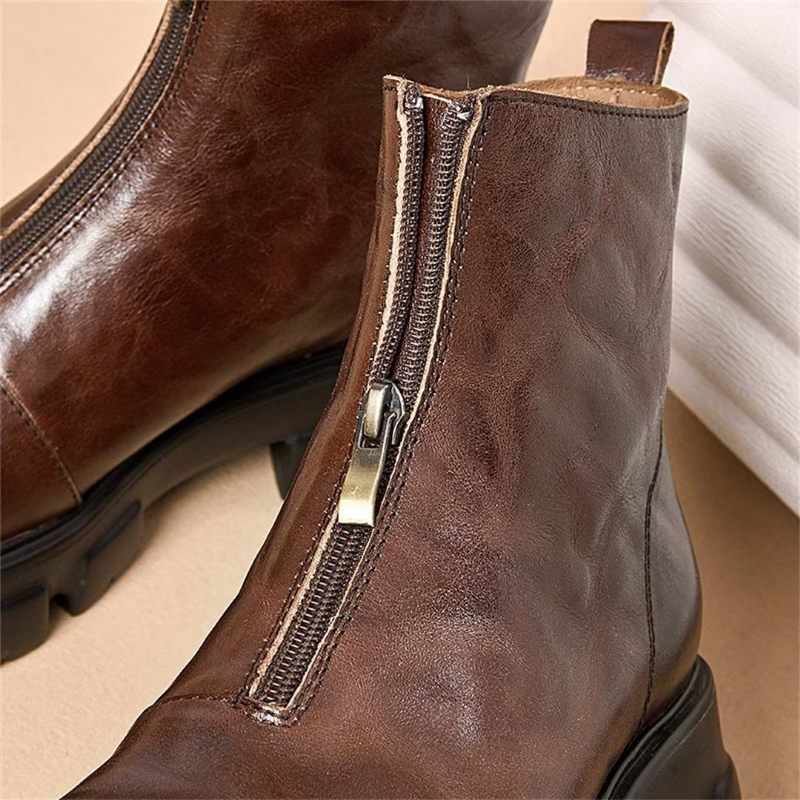 Férfi Csizmák Báránybőr Chic Zipper Vintage Martin Boots - Barna