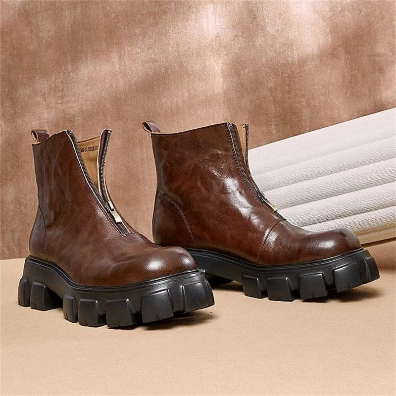 Férfi Csizmák Báránybőr Chic Zipper Vintage Martin Boots - Barna