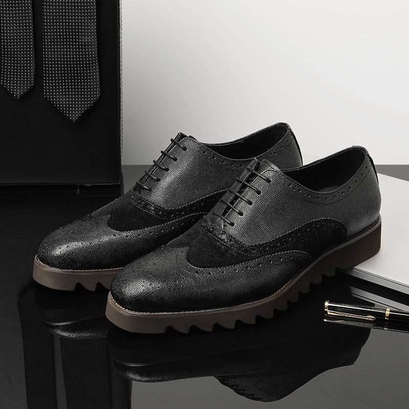 Férfi Formális Cipő Alligator Luxus Wingtip Brogue Alkalmi - Fekete