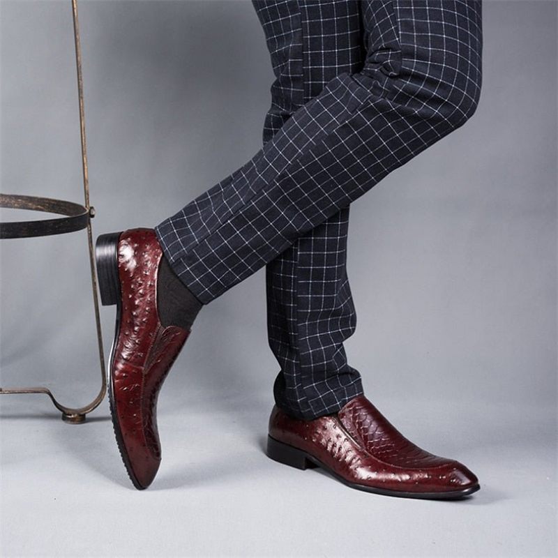 Férfi Formális Cipő Croc Textúra Bőr Felcsúsztatható Oxford Brogues - Piros