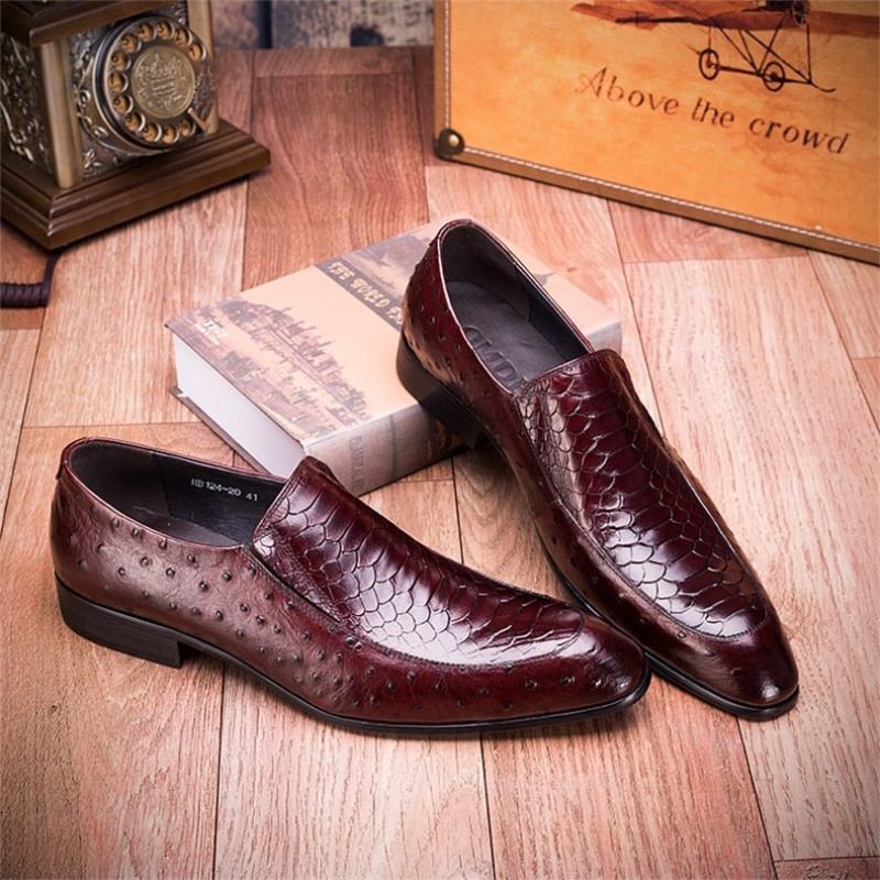 Férfi Formális Cipő Croc Textúra Bőr Felcsúsztatható Oxford Brogues - Piros