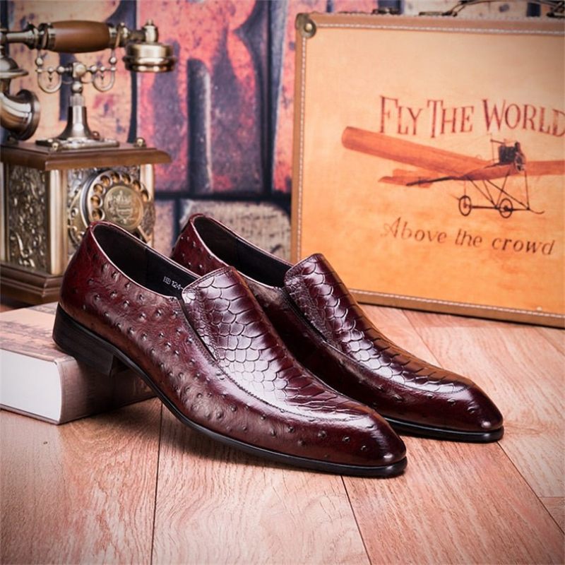 Férfi Formális Cipő Croc Textúra Bőr Felcsúsztatható Oxford Brogues - Piros