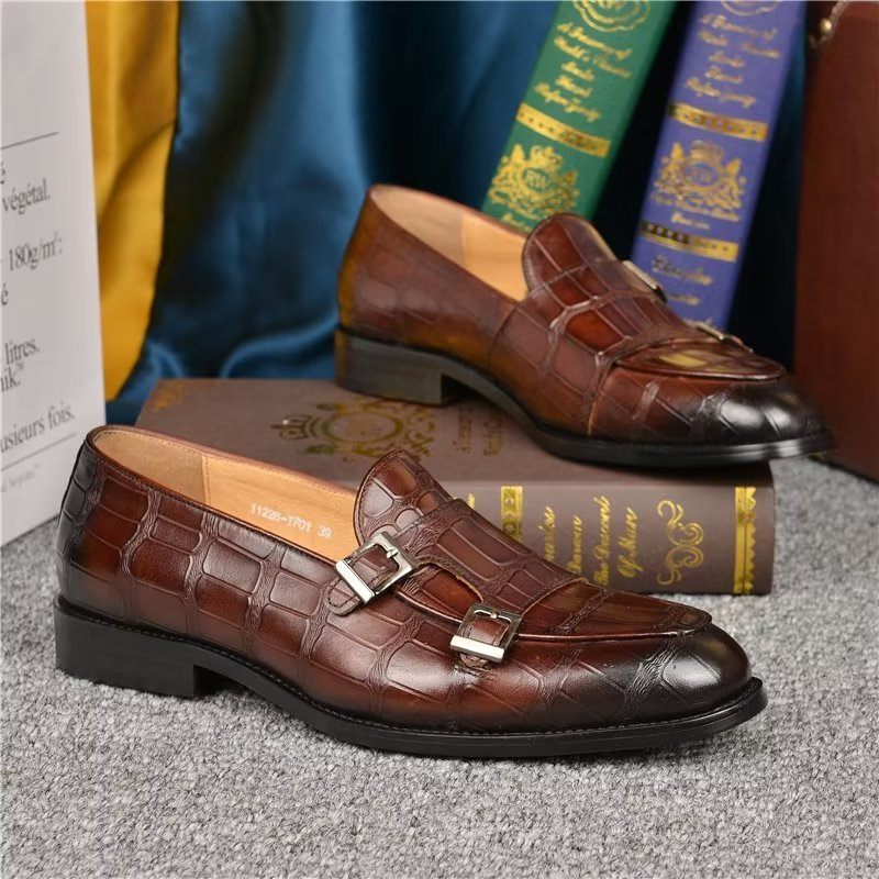 Férfi Formális Cipő Egzotikus Textúrájú Modish Monkstrap Ruhacipő - Kávé