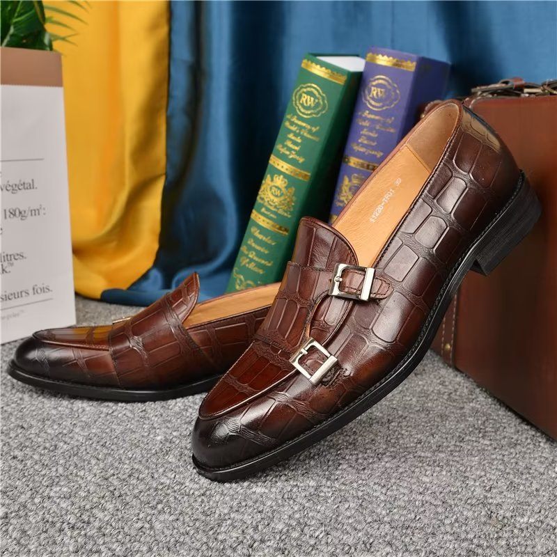 Férfi Formális Cipő Egzotikus Textúrájú Modish Monkstrap Ruhacipő - Kávé