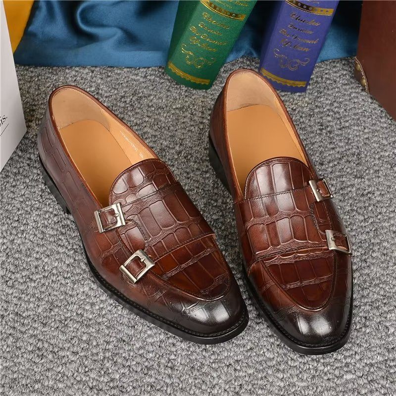 Férfi Formális Cipő Egzotikus Textúrájú Modish Monkstrap Ruhacipő - Kávé