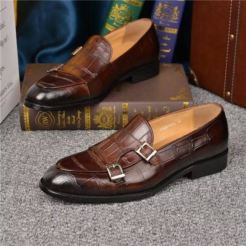 Férfi Formális Cipő Egzotikus Textúrájú Modish Monkstrap Ruhacipő - Kávé