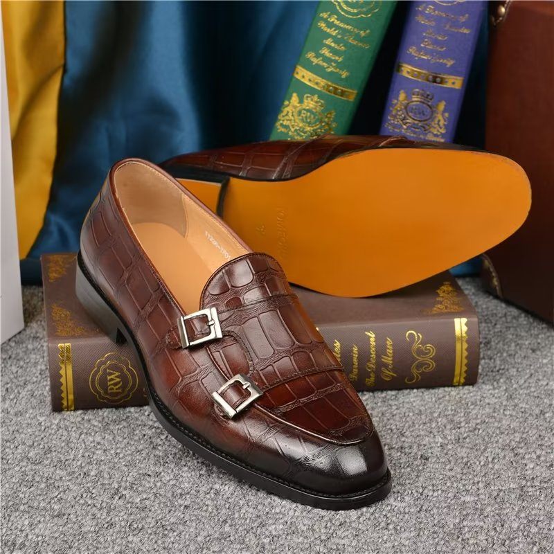 Férfi Formális Cipő Egzotikus Textúrájú Modish Monkstrap Ruhacipő - Kávé