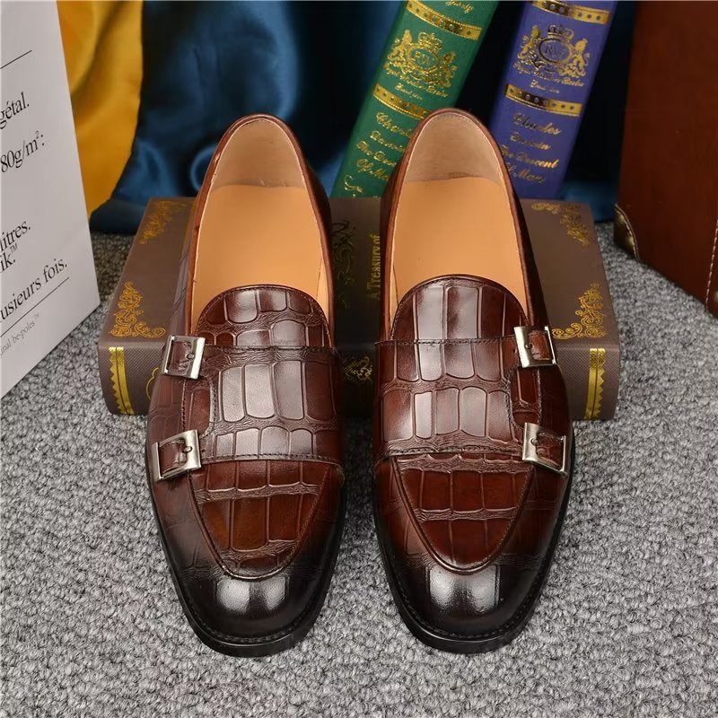 Férfi Formális Cipő Egzotikus Textúrájú Modish Monkstrap Ruhacipő - Kávé