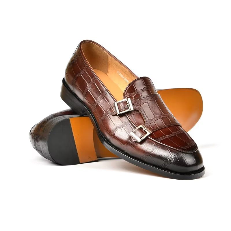 Férfi Formális Cipő Egzotikus Textúrájú Modish Monkstrap Ruhacipő - Kávé