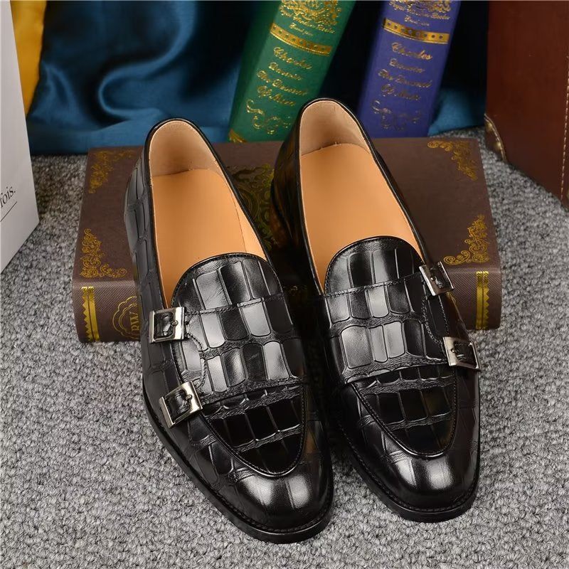 Férfi Formális Cipő Egzotikus Textúrájú Modish Monkstrap Ruhacipő - Fekete