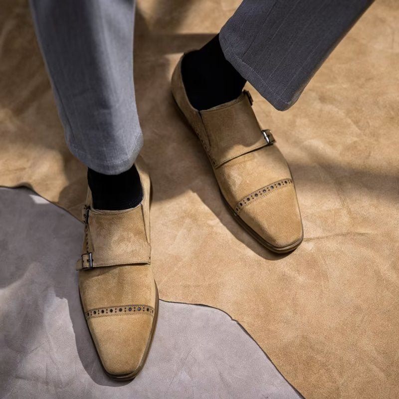 Férfi Formális Cipő Elegáns Csattal Zárható Monkstraps Ruhacipő - Bézs