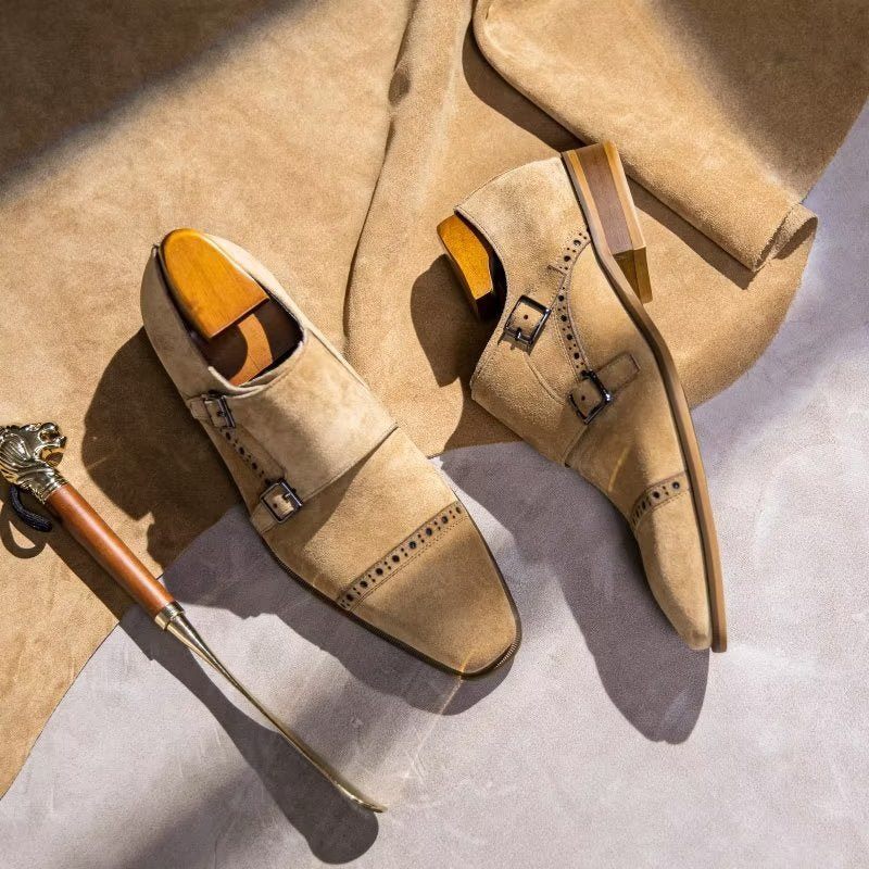 Férfi Formális Cipő Elegáns Csattal Zárható Monkstraps Ruhacipő - Bézs