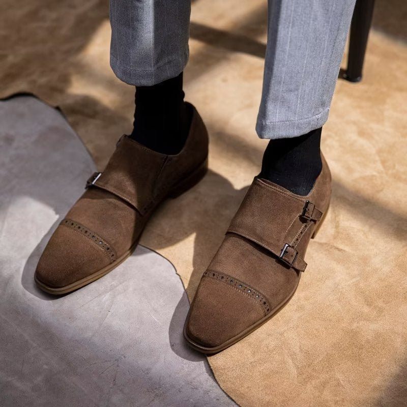 Férfi Formális Cipő Elegáns Csattal Zárható Monkstraps Ruhacipő - Barna