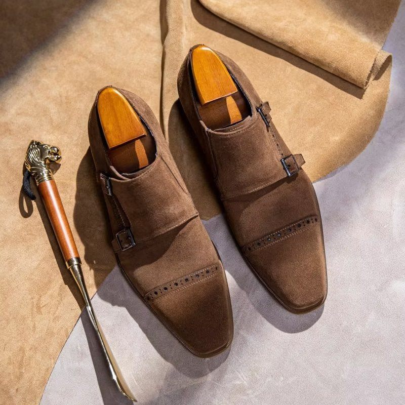 Férfi Formális Cipő Elegáns Csattal Zárható Monkstraps Ruhacipő - Barna