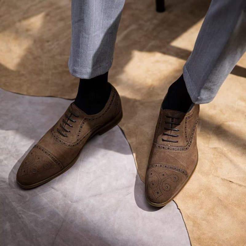 Férfi Formális Cipő Elegáns Textúrájú Fűzős Ruha Brogues - Kávé