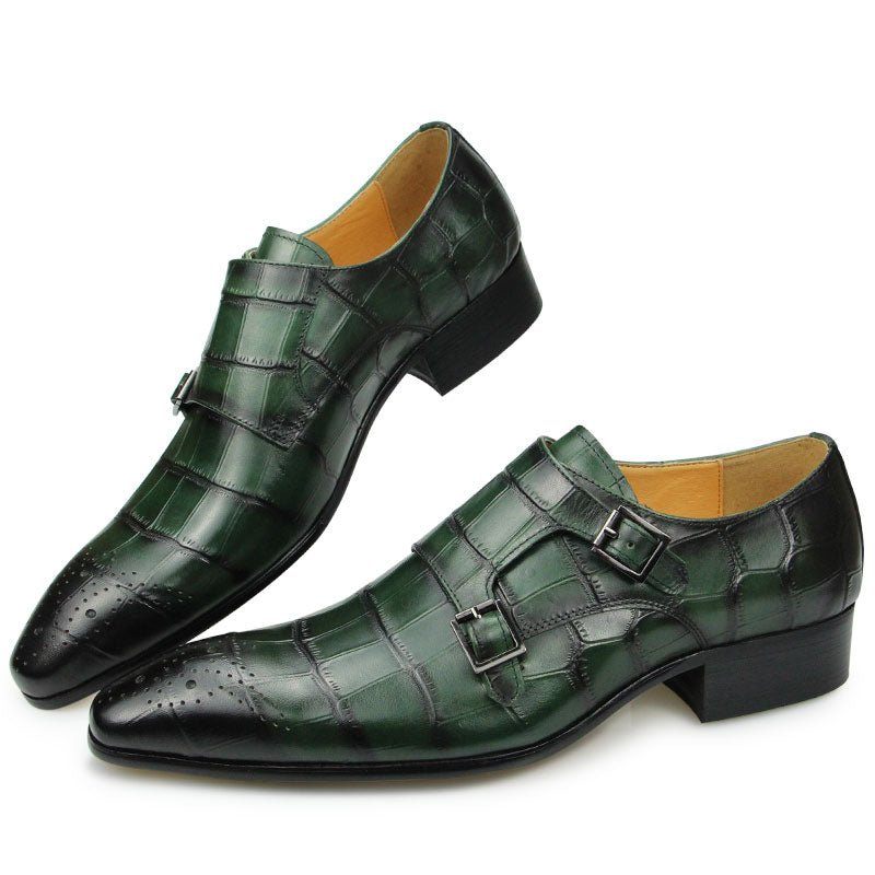 Férfi Formális Cipő Hegyes Orrú Croc Texturált Monkstrap Ruhacipő - Zöld