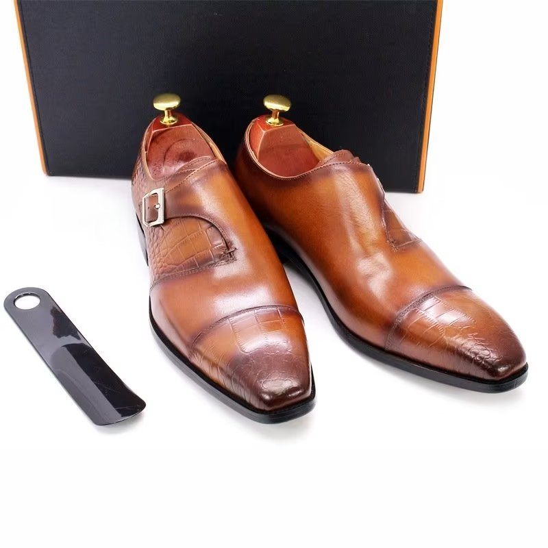 Férfi Formális Cipő Modish Luxus Krokodilmintás Monkstrap Ruhacipő - Kávé