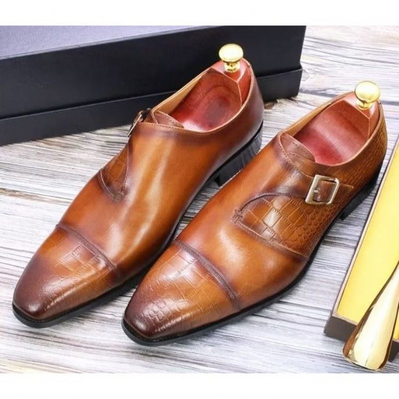 Férfi Formális Cipő Modish Luxus Krokodilmintás Monkstrap Ruhacipő - Kávé