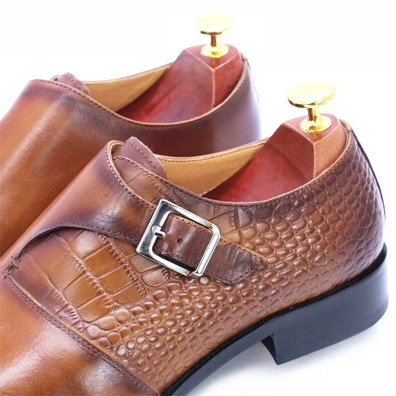 Férfi Formális Cipő Modish Luxus Krokodilmintás Monkstrap Ruhacipő - Kávé