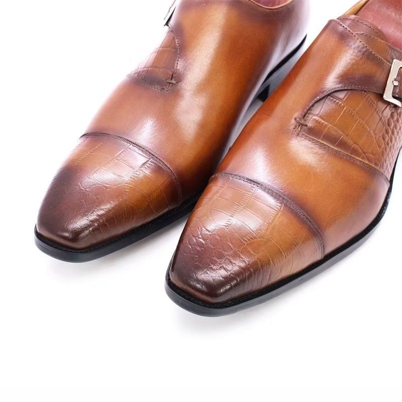 Férfi Formális Cipő Modish Luxus Krokodilmintás Monkstrap Ruhacipő - Kávé