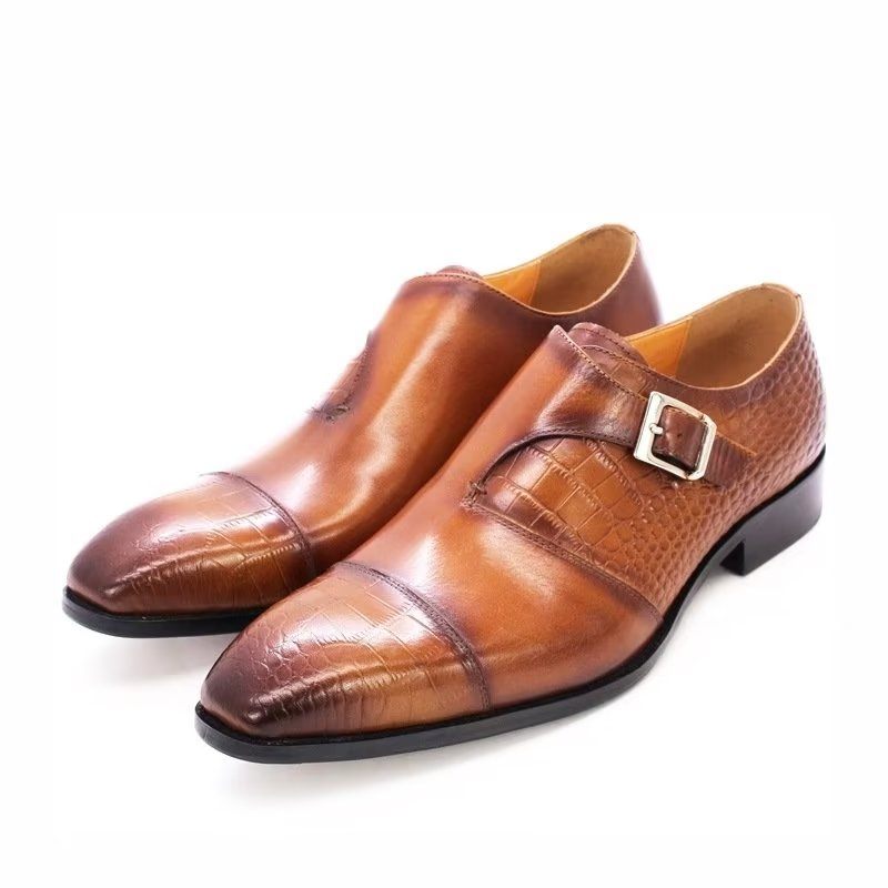 Férfi Formális Cipő Modish Luxus Krokodilmintás Monkstrap Ruhacipő - Kávé