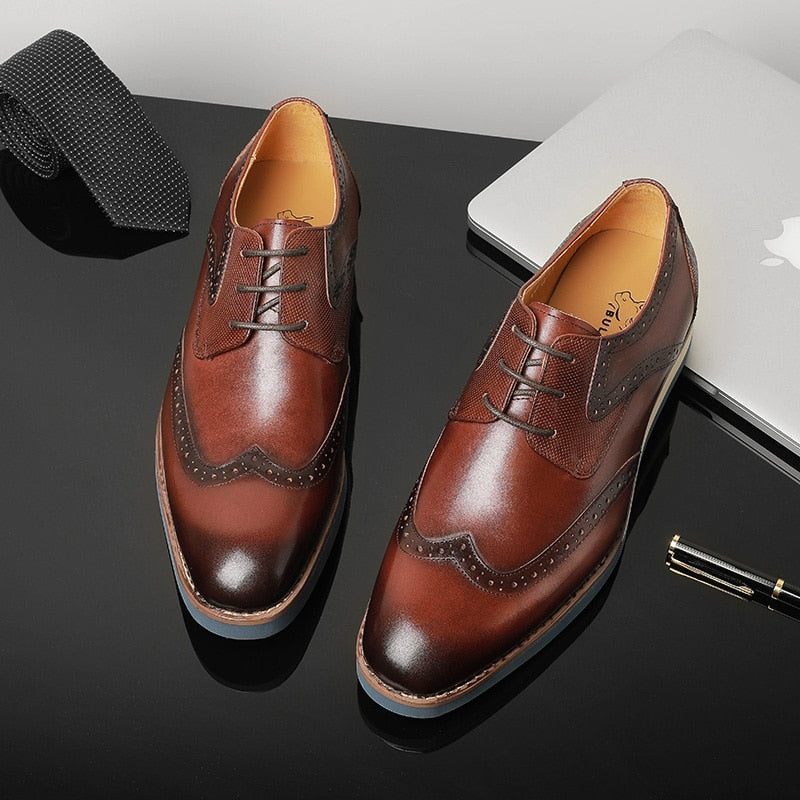 Férfi Hivatalos Cipő Egzotikus Textúrájú Wingtip Oxford Alkalmi - Kávé