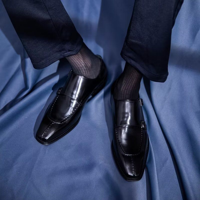 Férfi Hivatalos Cipő Monkstrap Elegáns Tehénbőr Ruhacipő - Fekete