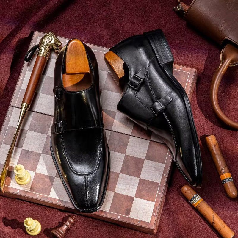 Férfi Hivatalos Cipő Monkstrap Elegáns Tehénbőr Ruhacipő - Fekete