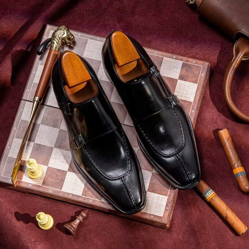 Férfi Hivatalos Cipő Monkstrap Elegáns Tehénbőr Ruhacipő - Fekete