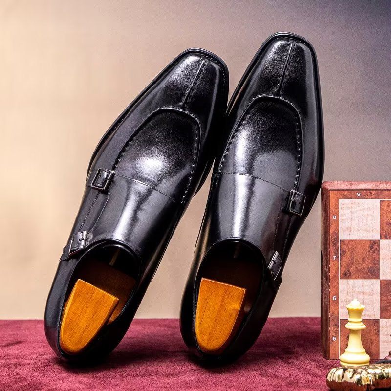 Férfi Hivatalos Cipő Monkstrap Elegáns Tehénbőr Ruhacipő - Fekete