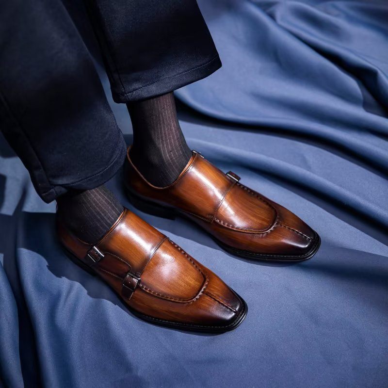 Férfi Hivatalos Cipő Monkstrap Elegáns Tehénbőr Ruhacipő - Kávé