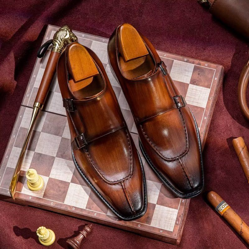 Férfi Hivatalos Cipő Monkstrap Elegáns Tehénbőr Ruhacipő - Kávé