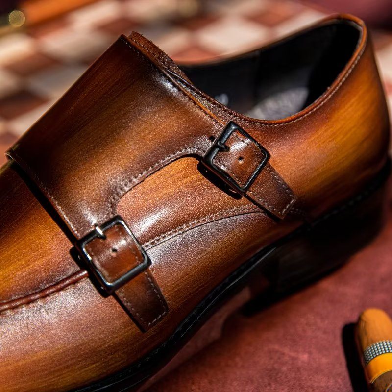 Férfi Hivatalos Cipő Monkstrap Elegáns Tehénbőr Ruhacipő - Kávé