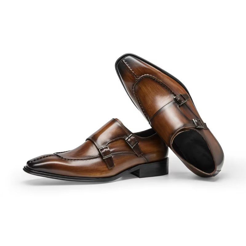 Férfi Hivatalos Cipő Monkstrap Elegáns Tehénbőr Ruhacipő - Kávé