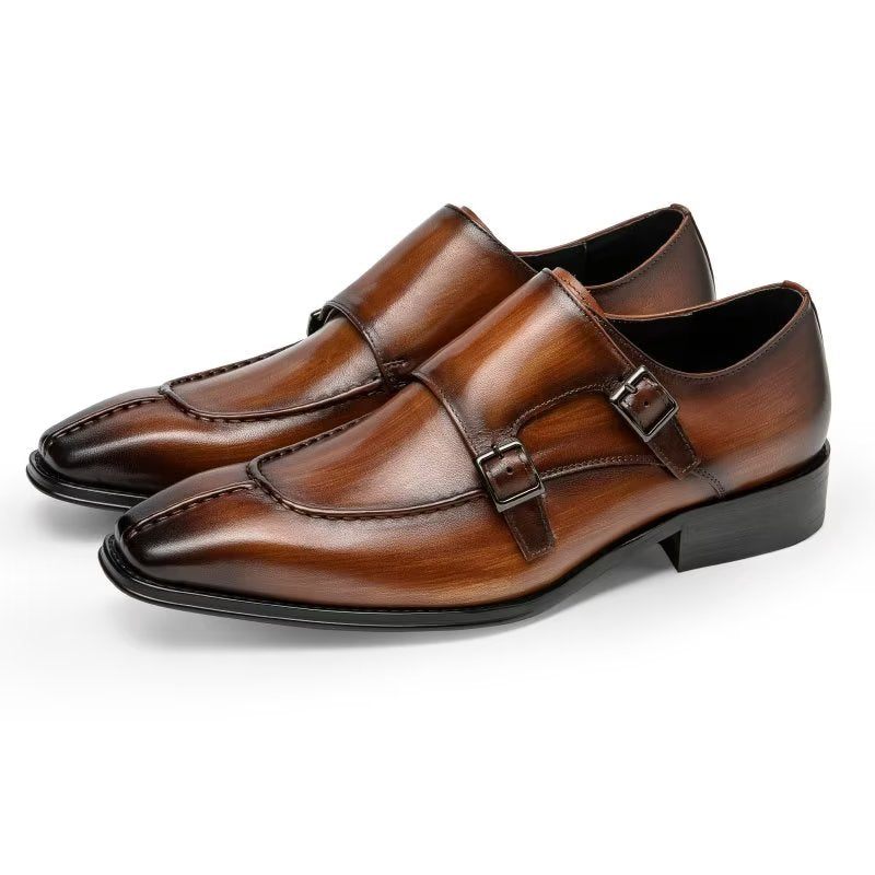 Férfi Hivatalos Cipő Monkstrap Elegáns Tehénbőr Ruhacipő - Kávé