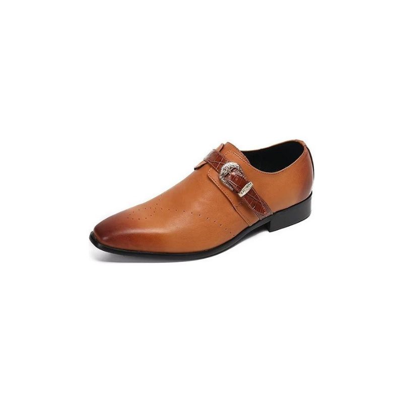 Férfi Hivatalos Cipő Monkstraps Elegáns Slip-on Valódi Bőrrel - Barna