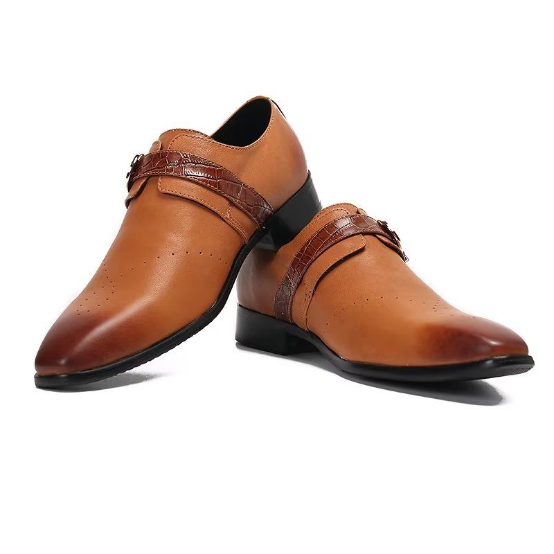 Férfi Hivatalos Cipő Monkstraps Elegáns Slip-on Valódi Bőrrel - Barna