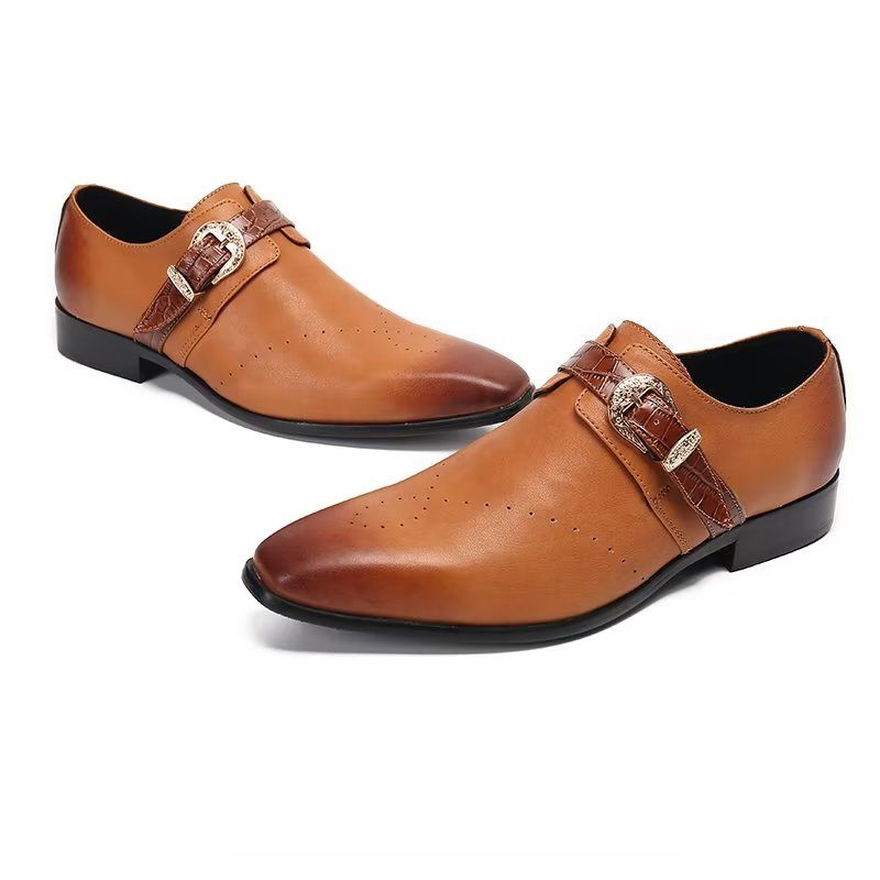 Férfi Hivatalos Cipő Monkstraps Elegáns Slip-on Valódi Bőrrel - Barna