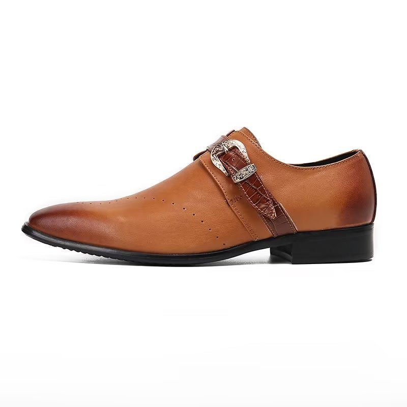 Férfi Hivatalos Cipő Monkstraps Elegáns Slip-on Valódi Bőrrel - Barna