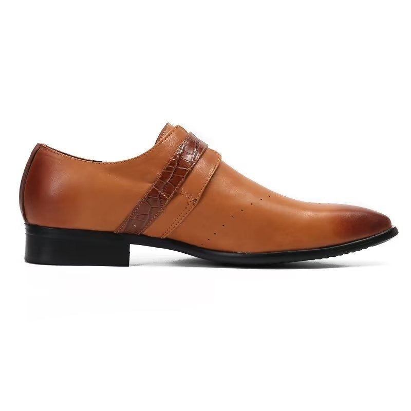 Férfi Hivatalos Cipő Monkstraps Elegáns Slip-on Valódi Bőrrel - Barna