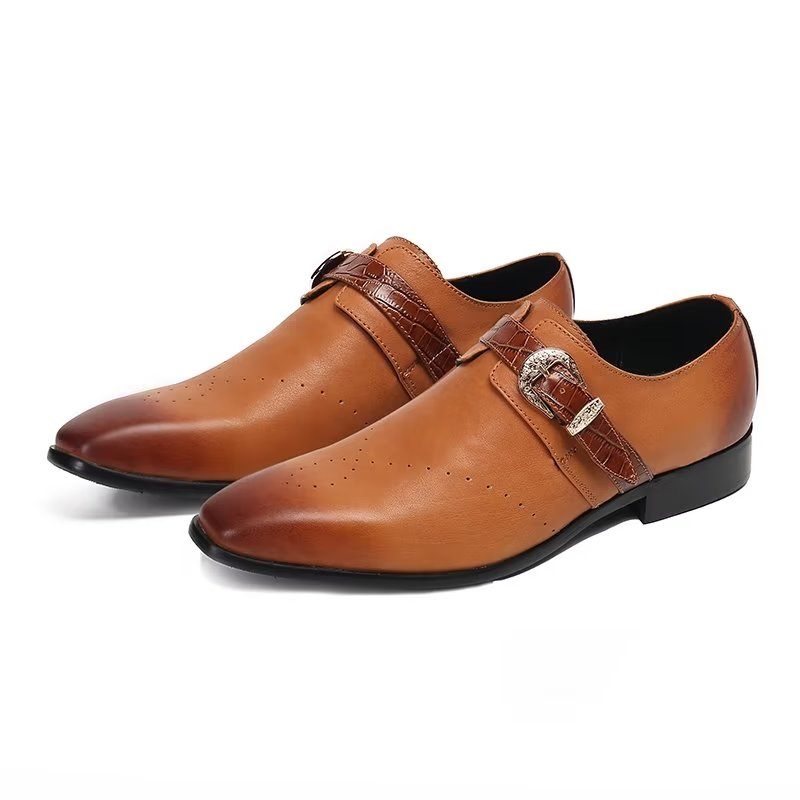 Férfi Hivatalos Cipő Monkstraps Elegáns Slip-on Valódi Bőrrel - Barna