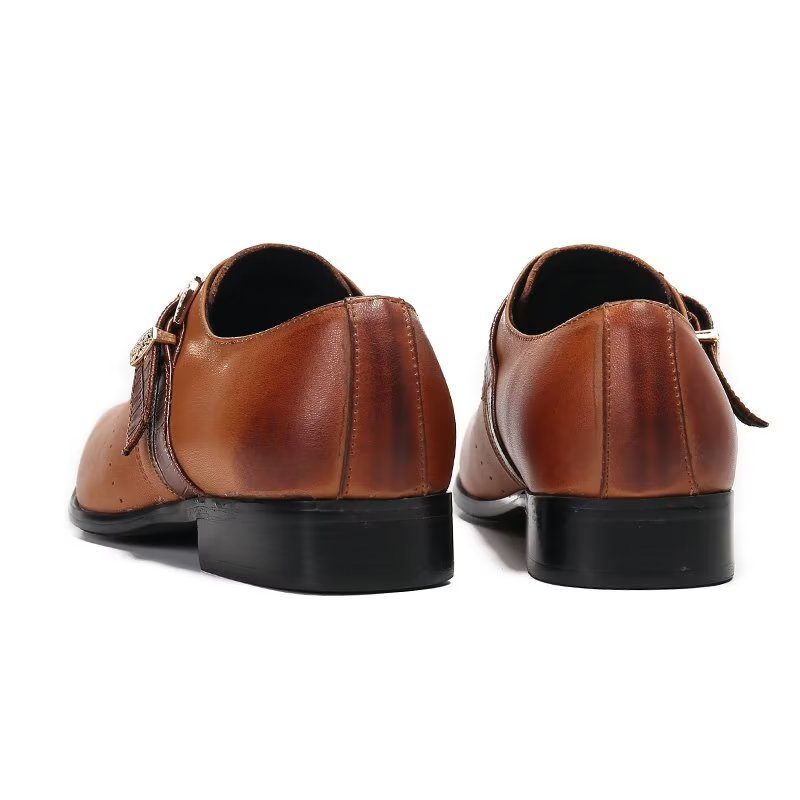 Férfi Hivatalos Cipő Monkstraps Elegáns Slip-on Valódi Bőrrel - Barna