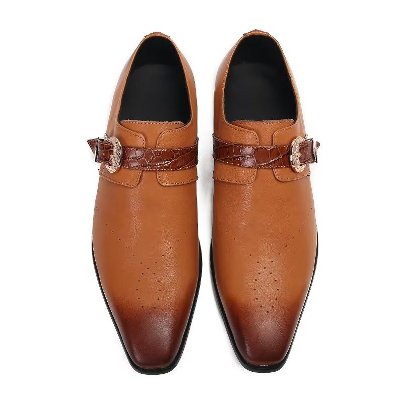 Férfi Hivatalos Cipő Monkstraps Elegáns Slip-on Valódi Bőrrel - Barna